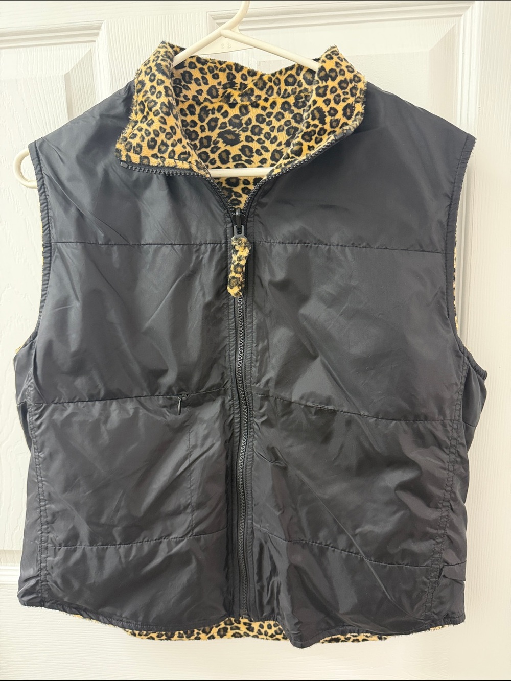 Reversible Black Vest with Leopard Fleece Lining